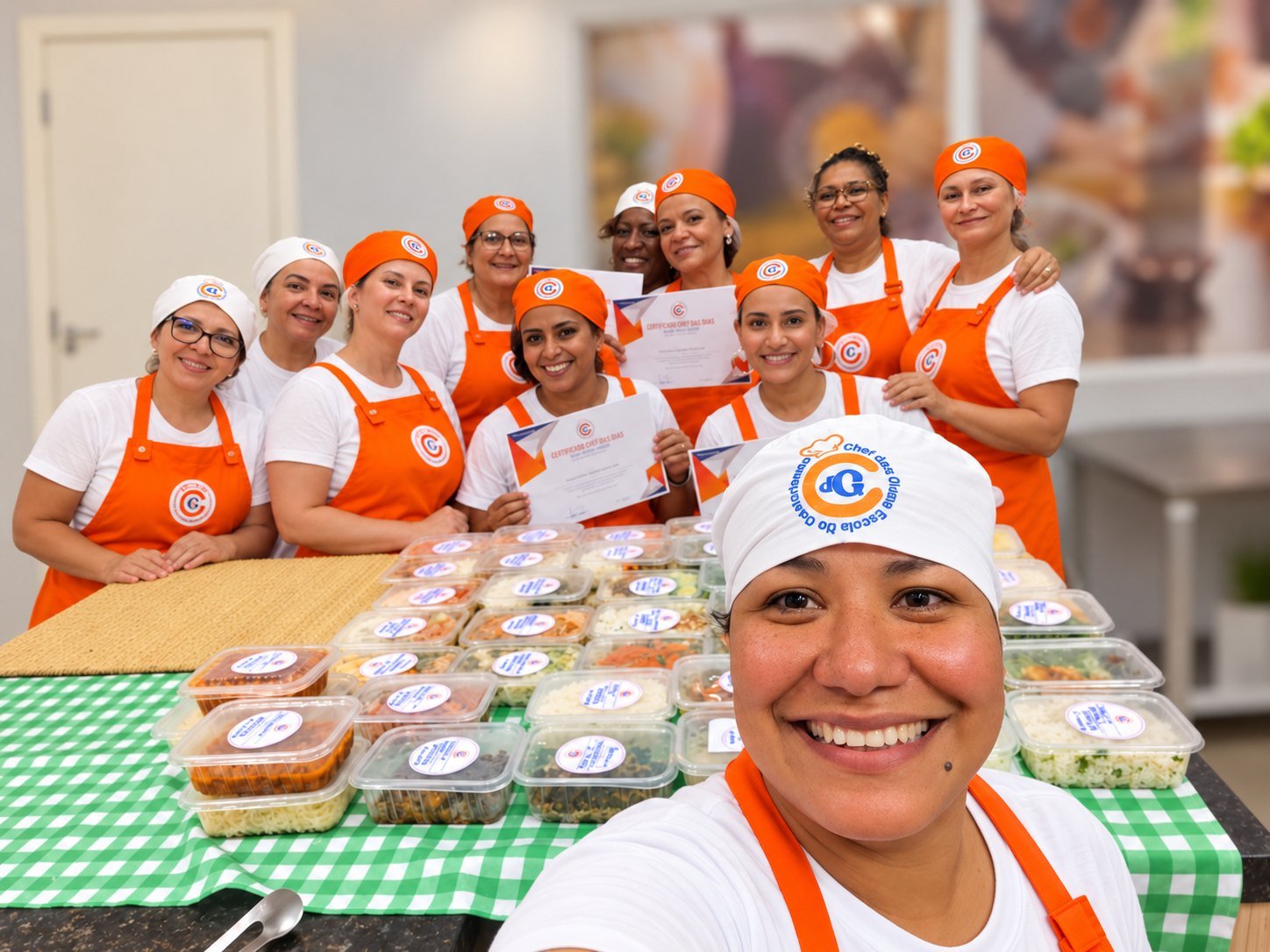 Turma da Chef das Gulas com certificados e marmitas prontas